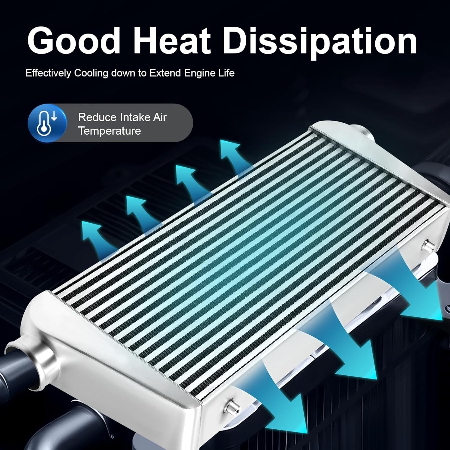 Intercooler Kit, 1000HP Aluminum Intercooler 3" Inlet & Outlet, 3.5" Core 5-50PSI - Universal Intercooler for Any Turbo Charger System 32°F~302°F, 31"X12"X4" - Image 5