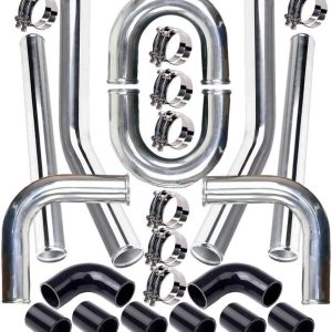 MOOSUN Universal 3″ Inch Aluminum Intercooler Piping U-Pipe Kit with Coupler Black and T-Clamps