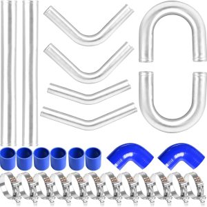 3 Inch Intercooler Kit Universal Aluminum Turbo Intercooler U-Pipe Kit with Coupler and T-Clamps DIY, Pipe Length 19.69″ – Blue