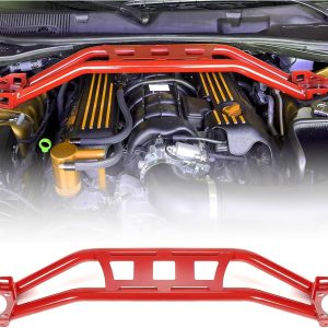 Strut Tower Brace Compatible with 2008-2023 Dodge Challenger Front Twin Tube Design Red Heavy Duty Steel Powder Coated