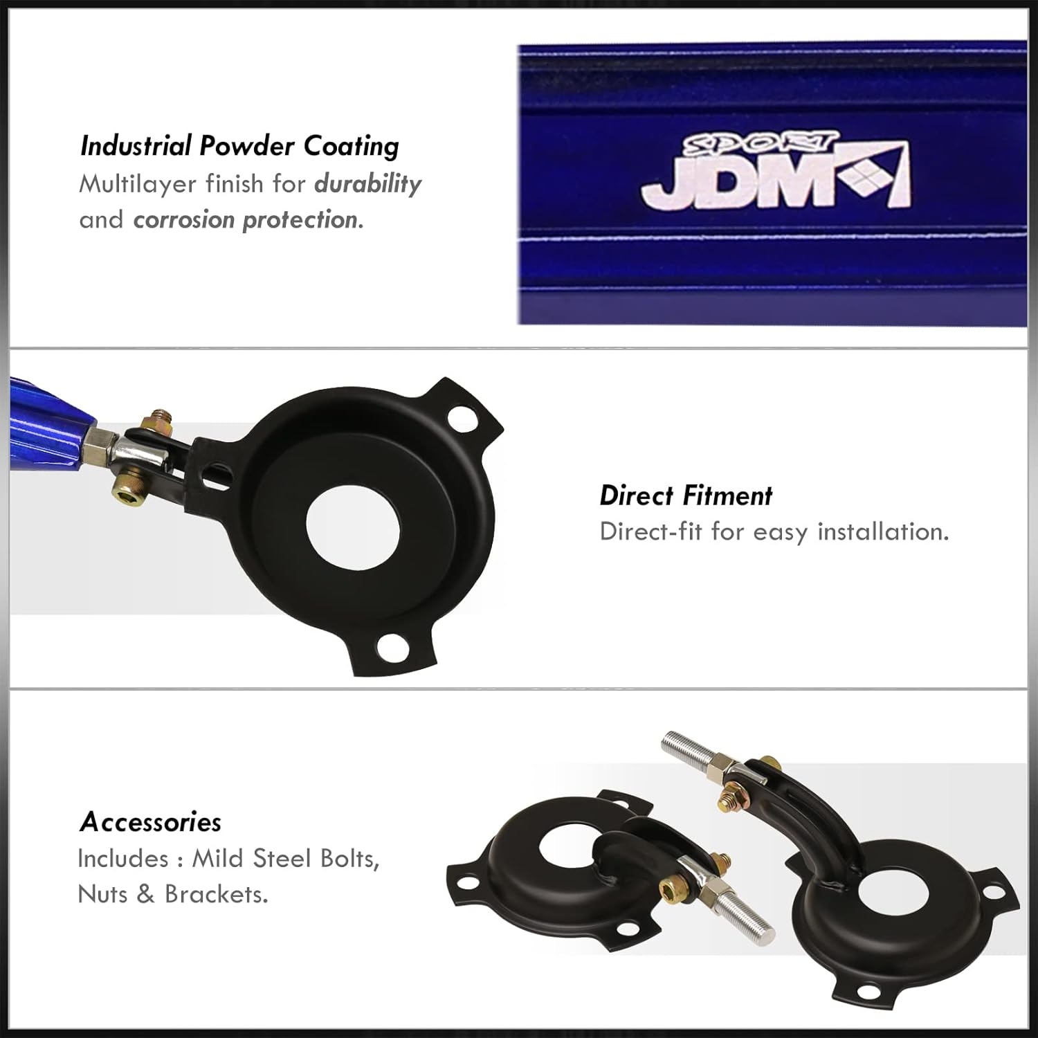 AJP Distributors JDM Sport Suspension Front Upper Billet Aluminum Strut Tower Bar Tie Brace Stabilizer Rod Handling Support Arm Blue Compatible/Replacement For Altima L31 SE SL 2002 2003 2004 02 03 04 - Image 3