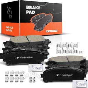 A-Premium Front and Rear Ceramic Disc Brake Pads Set Compatible with Select Lexus and Toyota Models – RX350, RX450h 2010-2015, Highlander 2014-2018, Sienna 2011-2018, with Hardware, 8 Pcs