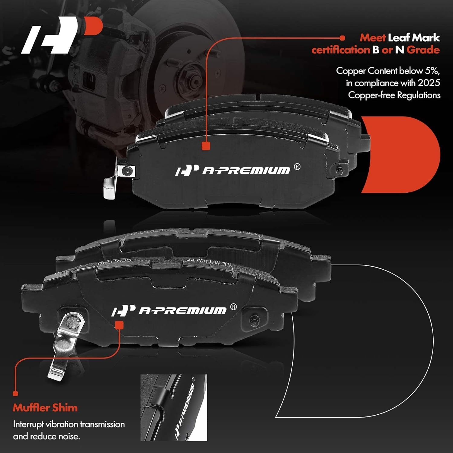 A-Premium Front & Rear Ceramic Disc Brake Pads Set Compatible with Select Subaru Models - Forester 2009-2013 2.5L, Impreza 2008-2011/2013, Legacy/Outback 2005-2013, with Hardware, 8 Pcs - Image 2