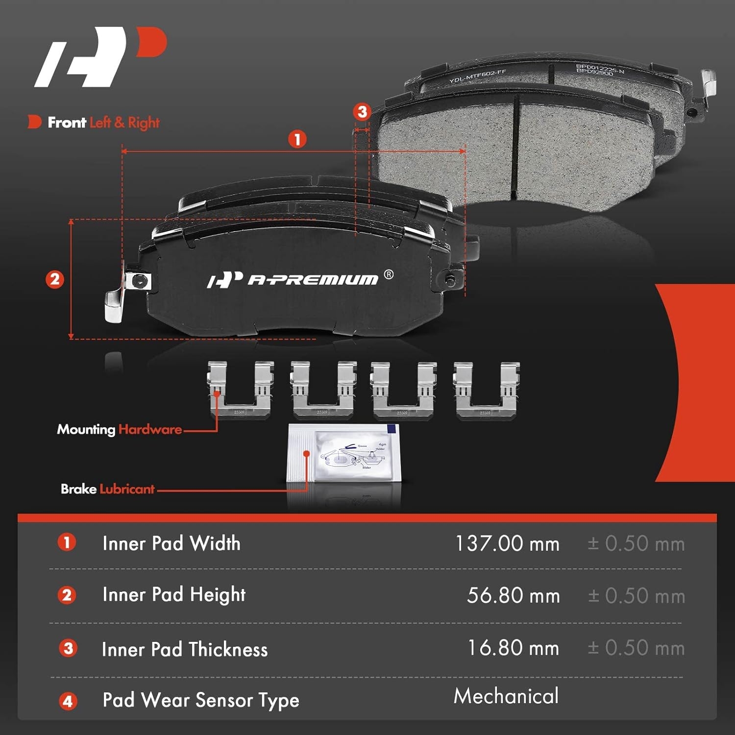 A-Premium Front & Rear Ceramic Disc Brake Pads Set Compatible with Select Subaru Models - Forester 2009-2013 2.5L, Impreza 2008-2011/2013, Legacy/Outback 2005-2013, with Hardware, 8 Pcs - Image 5