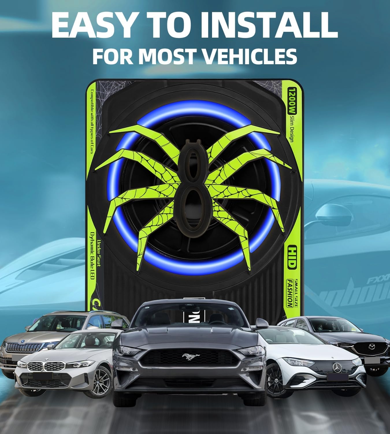 1200W RGB Subwoofer, Slim Under Seat Car Subwoofer and Amp Package with RGB Beat-Synced Light, Individual Control for Low Pass/Gain/Boost Bass, Deep Bass Perfect for Truck/SUV/Jeep/Sedan - Image 7