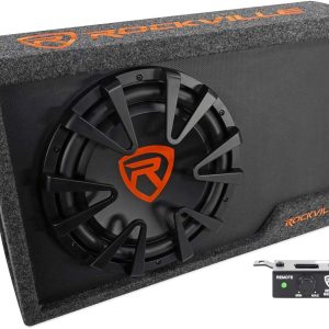 Rockville RWS12CA 1200W 12″ Amplified Powered Car Subwoofer Enclosure, 4 Ohm, Slim Design, Built-in Amplifier, Remote Bass Control, for Cars, Trucks & SUVs