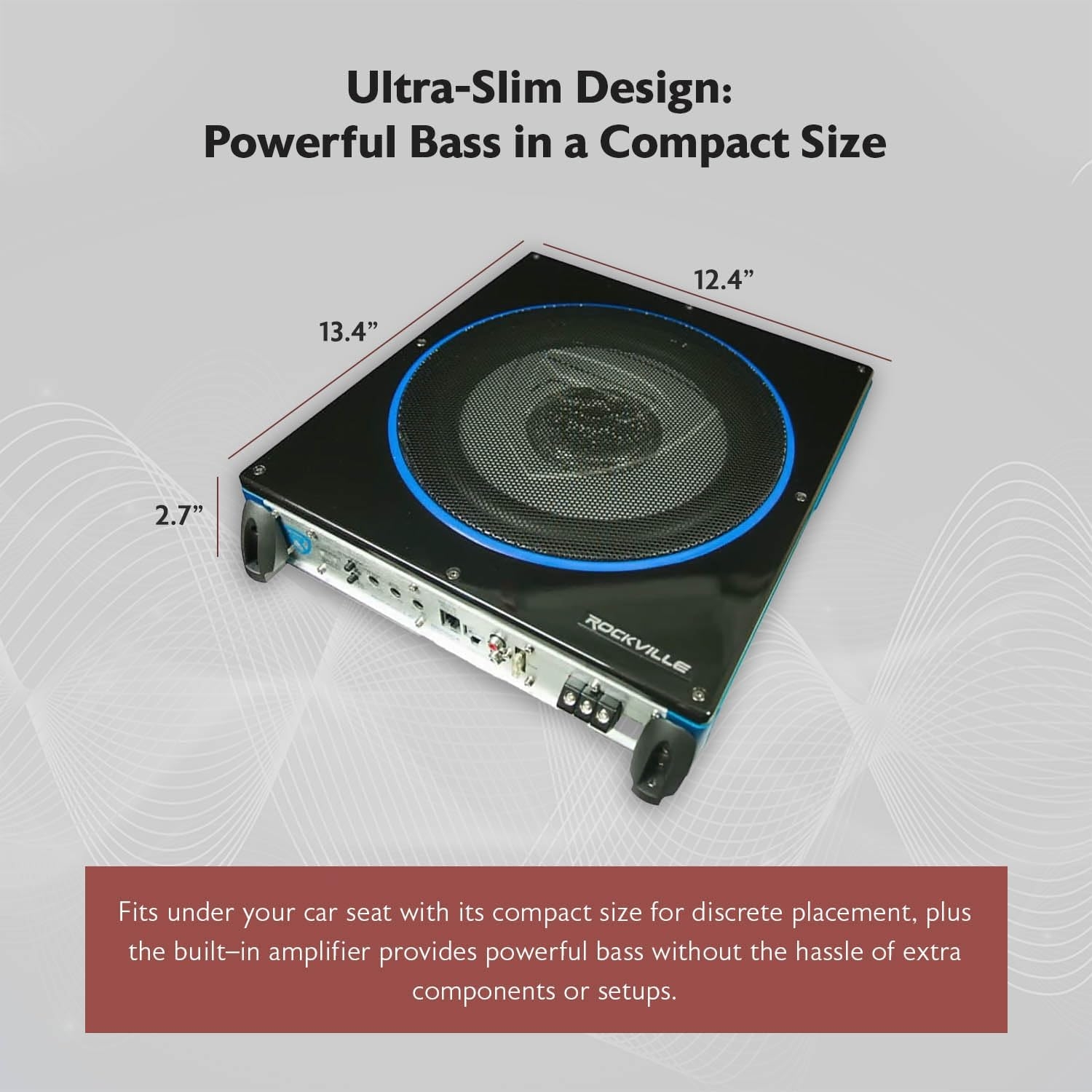 Rockville RW10CA 800W Peak Slim 10" Active Powered Car Subwoofer, Built-in Amp, Hardwired Remote Control, Low Profile Design for Compact Car Audio Systems - Image 3