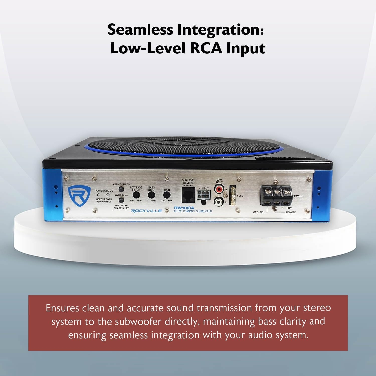 Rockville RW10CA 800W Peak Slim 10" Active Powered Car Subwoofer, Built-in Amp, Hardwired Remote Control, Low Profile Design for Compact Car Audio Systems - Image 4