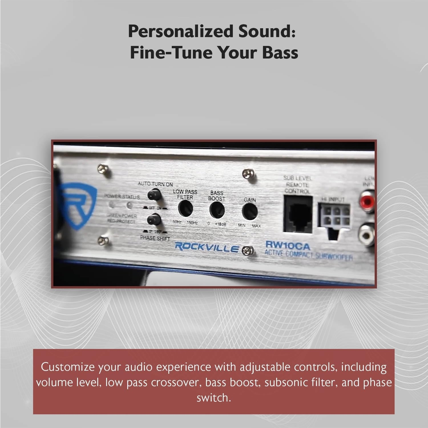 Rockville RW10CA 800W Peak Slim 10" Active Powered Car Subwoofer, Built-in Amp, Hardwired Remote Control, Low Profile Design for Compact Car Audio Systems - Image 5