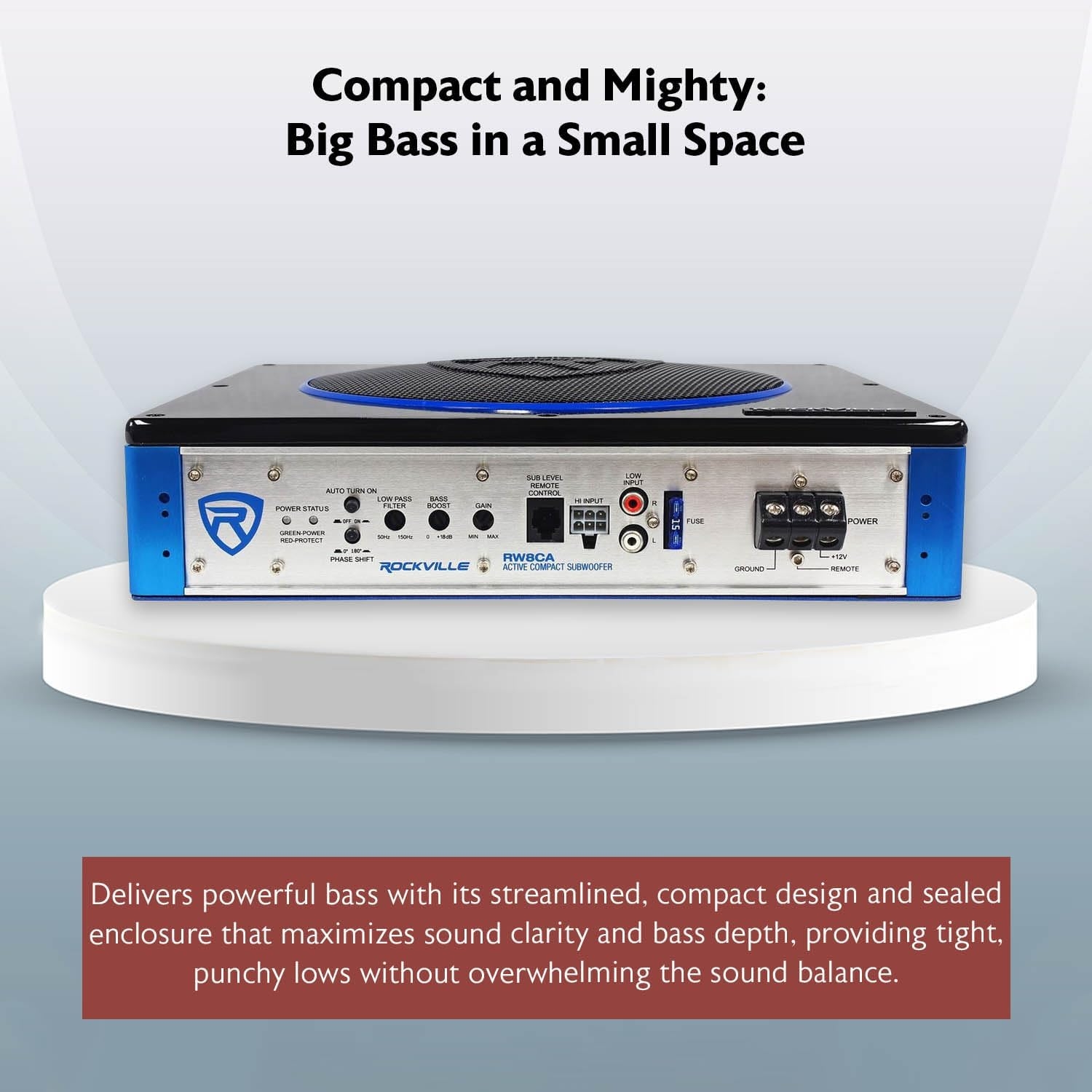 Rockville RW10CA 800W Peak Slim 10" Active Powered Car Subwoofer, Built-in Amp, Hardwired Remote Control, Low Profile Design for Compact Car Audio Systems - Image 11