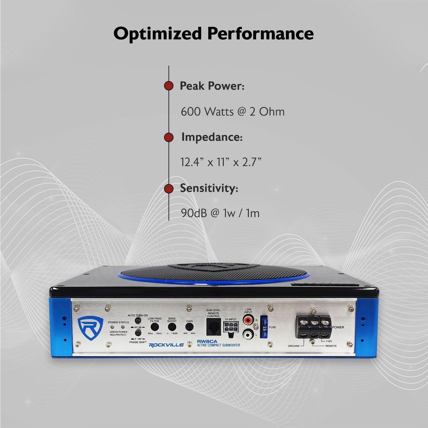 Rockville RW10CA 800W Peak Slim 10" Active Powered Car Subwoofer, Built-in Amp, Hardwired Remote Control, Low Profile Design for Compact Car Audio Systems - Image 14