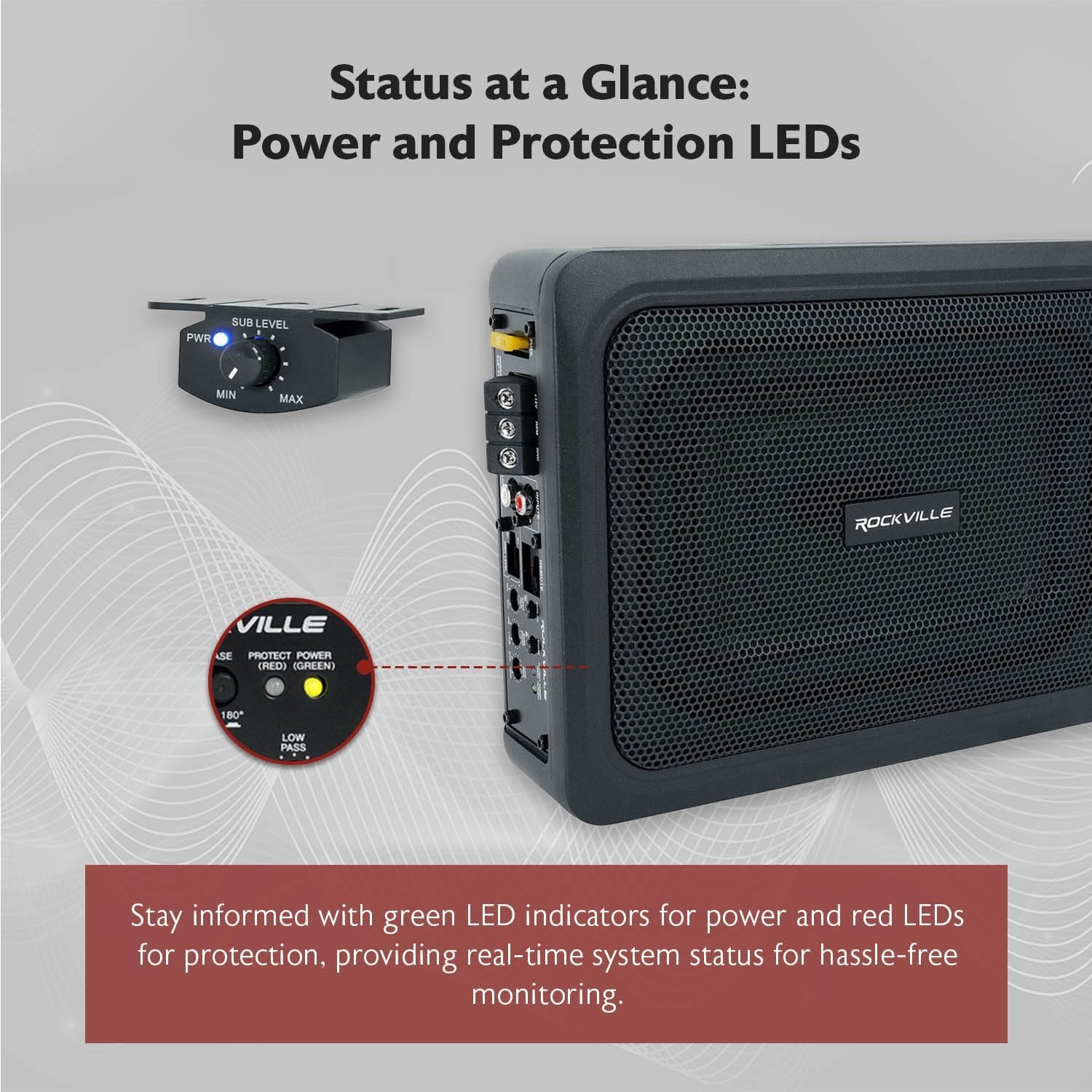 Rockville RW10CA 800W Peak Slim 10" Active Powered Car Subwoofer, Built-in Amp, Hardwired Remote Control, Low Profile Design for Compact Car Audio Systems - Image 24