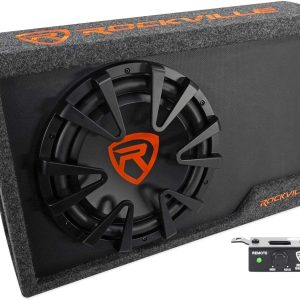 Rockville RWS12CA 1200W 12″ Amplified Powered Car Subwoofer Enclosure, 4 Ohm, Slim Design, Built-in Amplifier, Remote Bass Control, for Cars, Trucks & SUVs