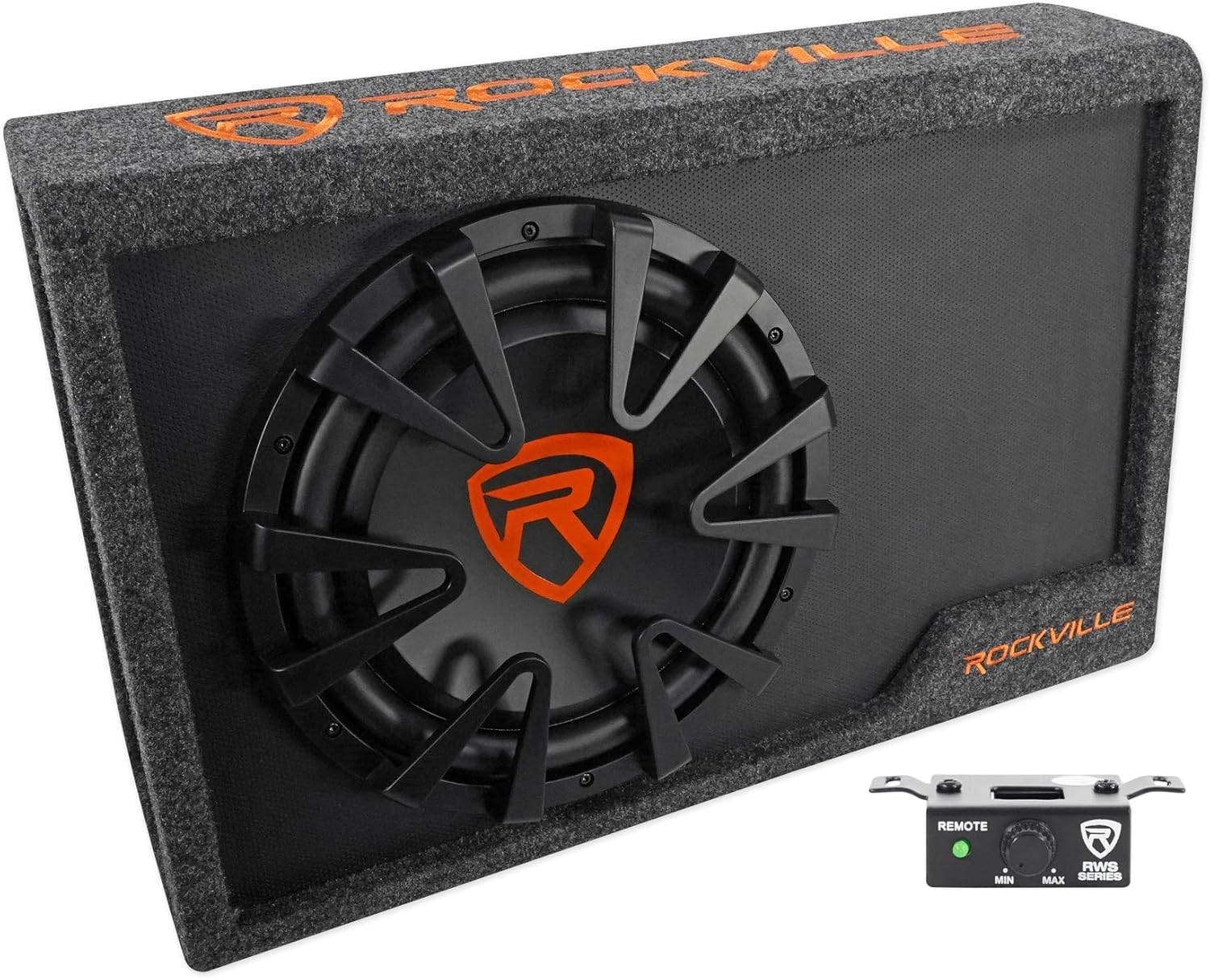 Rockville RWS12CA 1200W 12" Amplified Powered Car Subwoofer Enclosure, 4 Ohm, Slim Design, Built-in Amplifier, Remote Bass Control, for Cars, Trucks & SUVs