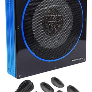 Rockville RW10CA 800W Peak Slim 10″ Active Powered Car Subwoofer, Built-in Amp, Hardwired Remote Control, Low Profile Design for Compact Car Audio Systems