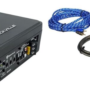 Rockville Car Audio Bundle: SS10P 10″ 800w Slim Under-Seat Active Subwoofer, Compact Design, RWK81 8-Gauge Complete Amp Installation Kit, 100% Copper RCA, 2-Items