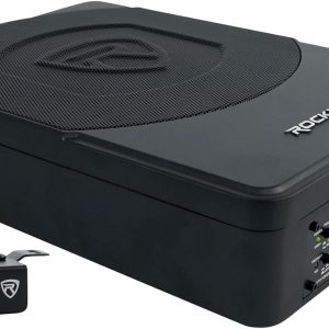 Rockville SS10P 800W Slim Under-Seat Active Car/Truck Subwoofer, Built-in Amp, Wired Remote Bass Knob, Cast Aluminum, for Car Audio Upgrades