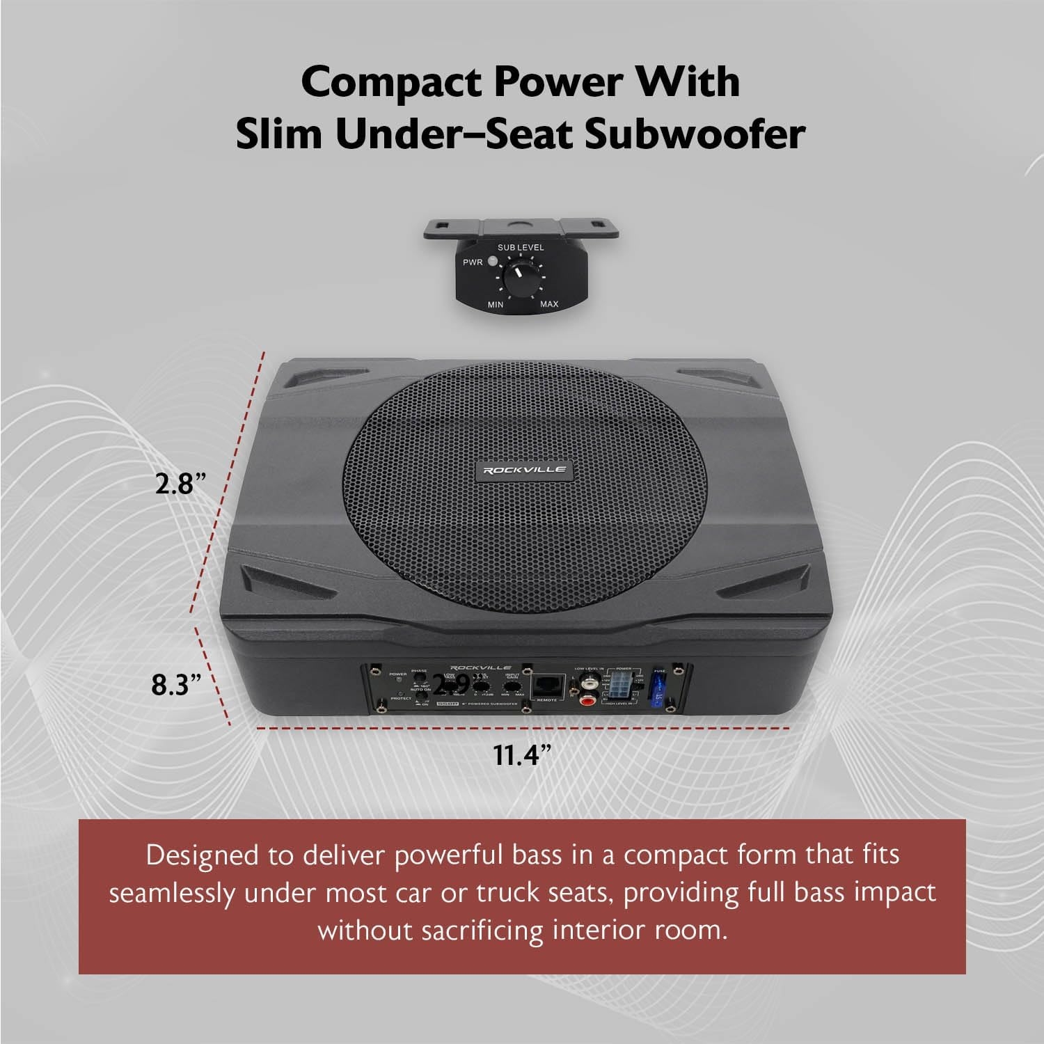 Rockville SS10P 800W Slim Under-Seat Active Car/Truck Subwoofer, Built-in Amp, Wired Remote Bass Knob, Cast Aluminum, for Car Audio Upgrades - Image 12