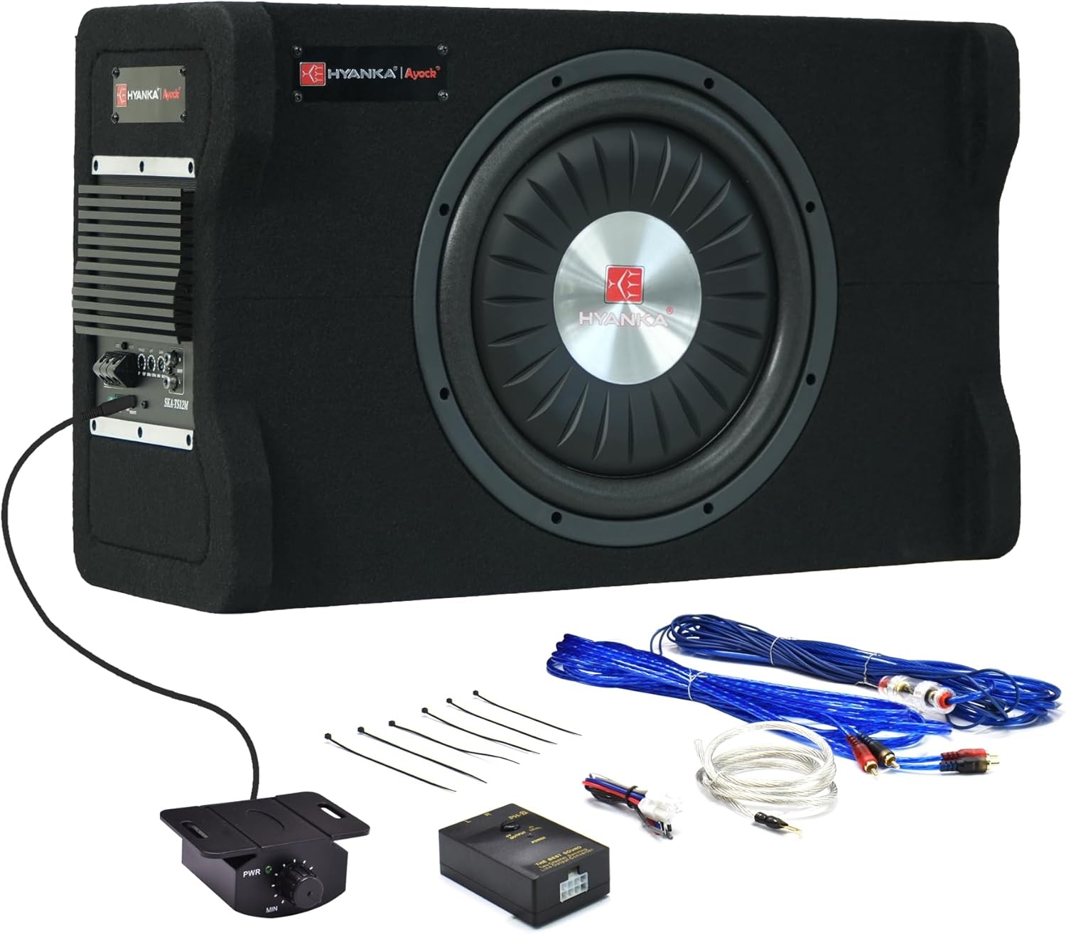 H YANKA AYOCK SKA-TS12M 12" Compact Active Subwoofer System, 1200W Car Audio Bass Subwoofer, 300W RMS SUB with Built-in Amplifier, Easy Installation, Powerful Deep Bass for Car Trunk