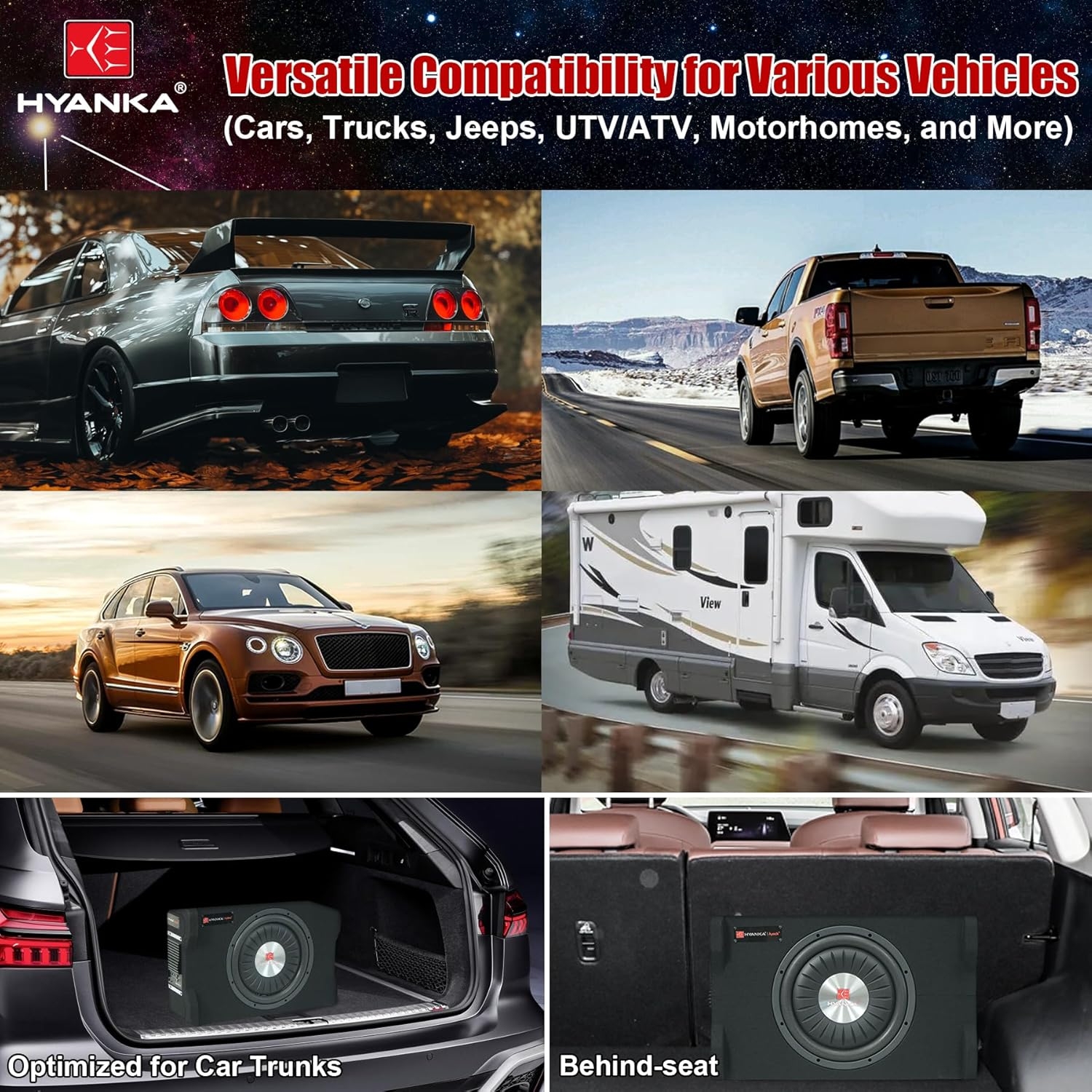 H YANKA AYOCK SKA-TS12M 12" Compact Active Subwoofer System, 1200W Car Audio Bass Subwoofer, 300W RMS SUB with Built-in Amplifier, Easy Installation, Powerful Deep Bass for Car Trunk - Image 6