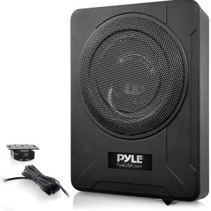 Pyle 8-Inch Low-Profile Amplified Subwoofer System – 600 Watt Compact Enclosed Active Underseat Car Audio Subwoofer with Built In Amp, Powered Car Subwoofer w/ Low & High Level Inputs – Pyle PLBX8A