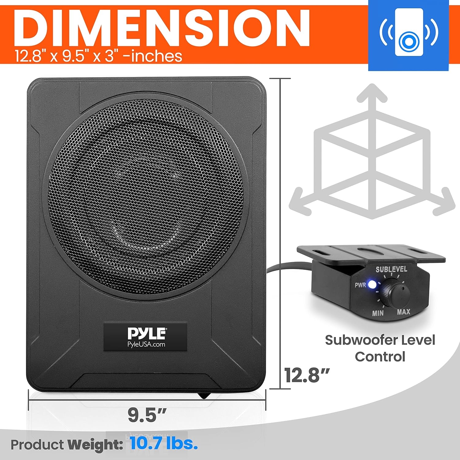 Pyle 8-Inch Low-Profile Amplified Subwoofer System - 600 Watt Compact Enclosed Active Underseat Car Audio Subwoofer with Built In Amp, Powered Car Subwoofer w/ Low & High Level Inputs - Pyle PLBX8A - Image 3