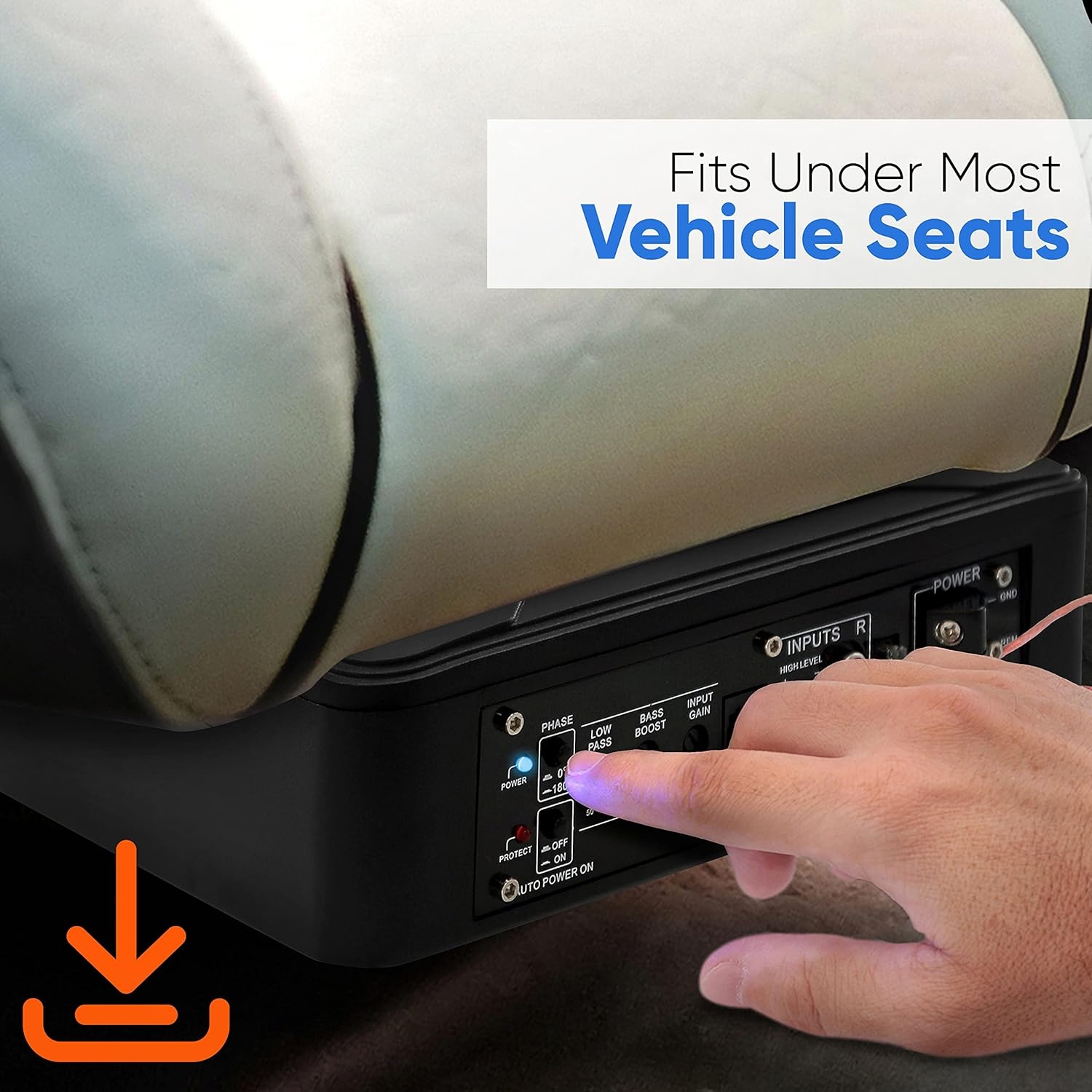 Pyle 8-Inch Low-Profile Amplified Subwoofer System - 600 Watt Compact Enclosed Active Underseat Car Audio Subwoofer with Built In Amp, Powered Car Subwoofer w/ Low & High Level Inputs - Pyle PLBX8A - Image 4