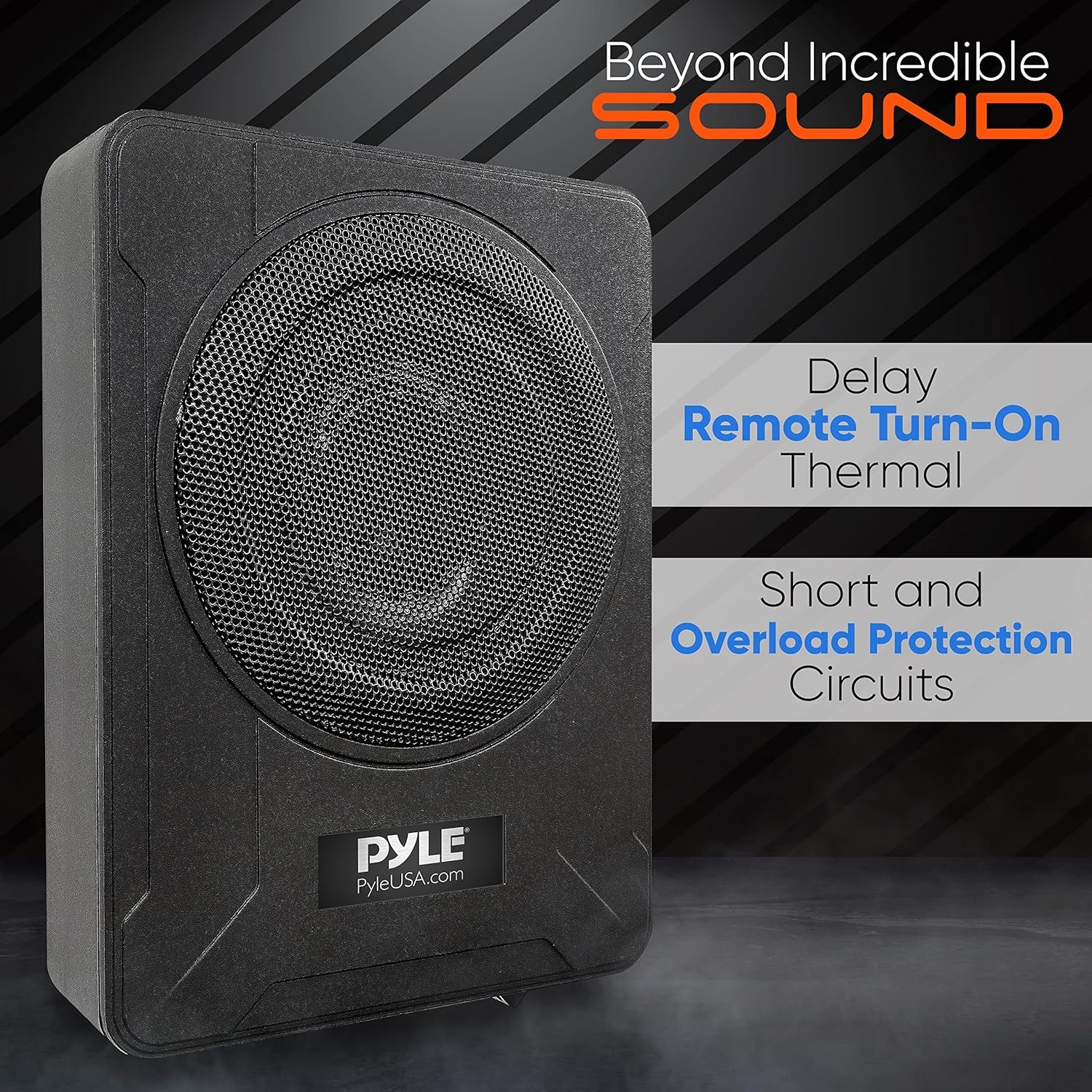 Pyle 8-Inch Low-Profile Amplified Subwoofer System - 600 Watt Compact Enclosed Active Underseat Car Audio Subwoofer with Built In Amp, Powered Car Subwoofer w/ Low & High Level Inputs - Pyle PLBX8A - Image 5