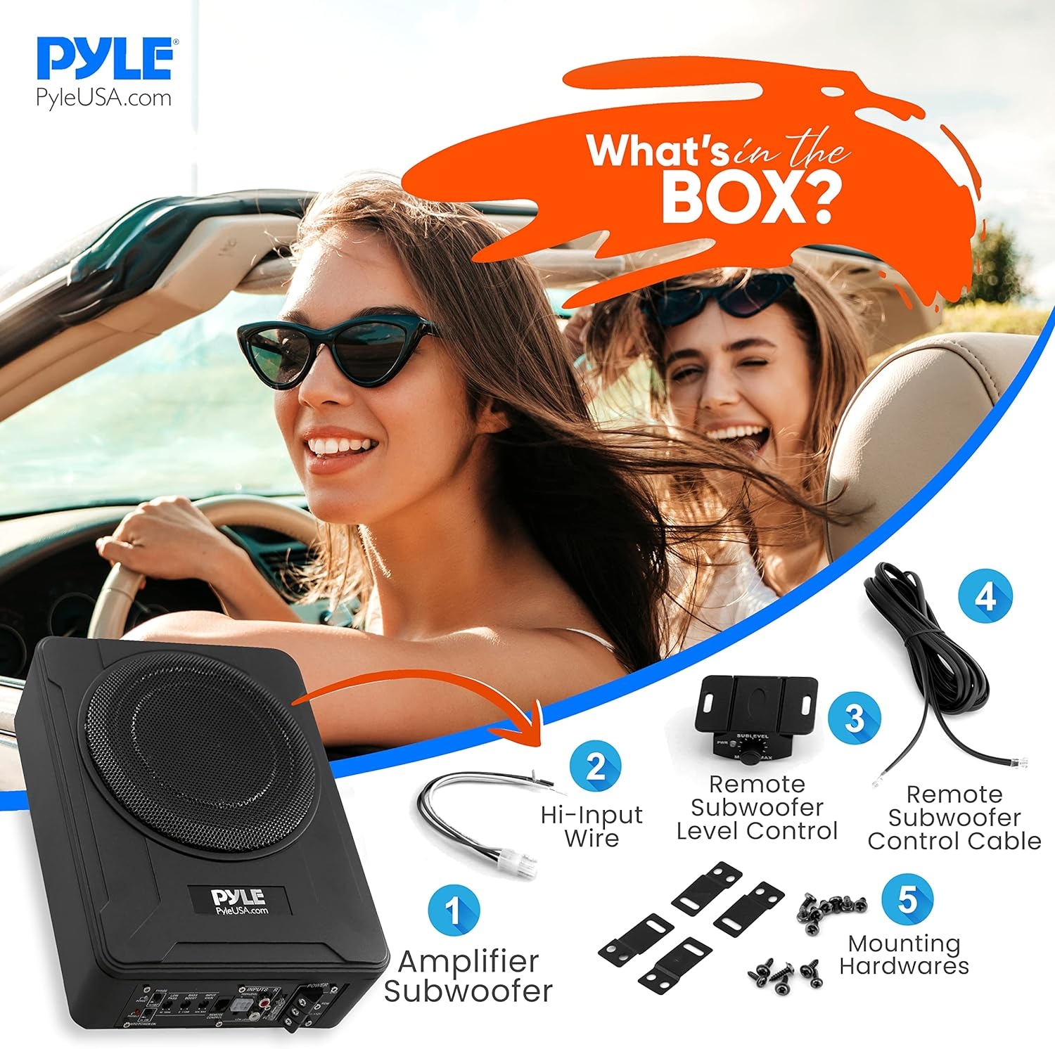 Pyle 8-Inch Low-Profile Amplified Subwoofer System - 600 Watt Compact Enclosed Active Underseat Car Audio Subwoofer with Built In Amp, Powered Car Subwoofer w/ Low & High Level Inputs - Pyle PLBX8A - Image 9