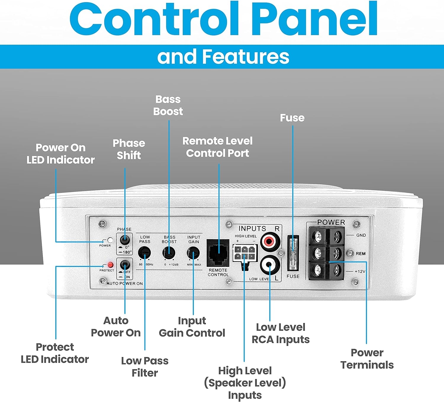 Pyle 8-Inch Low-Profile Amplified Subwoofer System - 600 Watt Compact Enclosed Active Underseat Car Audio Subwoofer with Built In Amp, Powered Car Subwoofer w/ Low & High Level Inputs - Pyle PLBX8A - Image 11