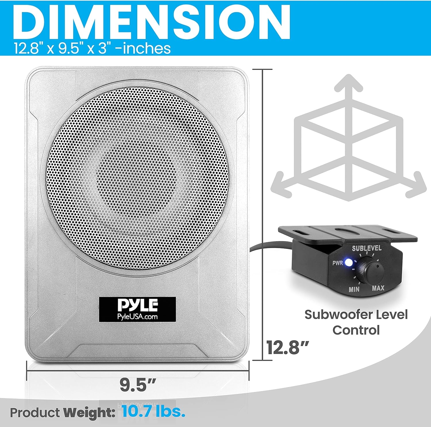 Pyle 8-Inch Low-Profile Amplified Subwoofer System - 600 Watt Compact Enclosed Active Underseat Car Audio Subwoofer with Built In Amp, Powered Car Subwoofer w/ Low & High Level Inputs - Pyle PLBX8A - Image 12