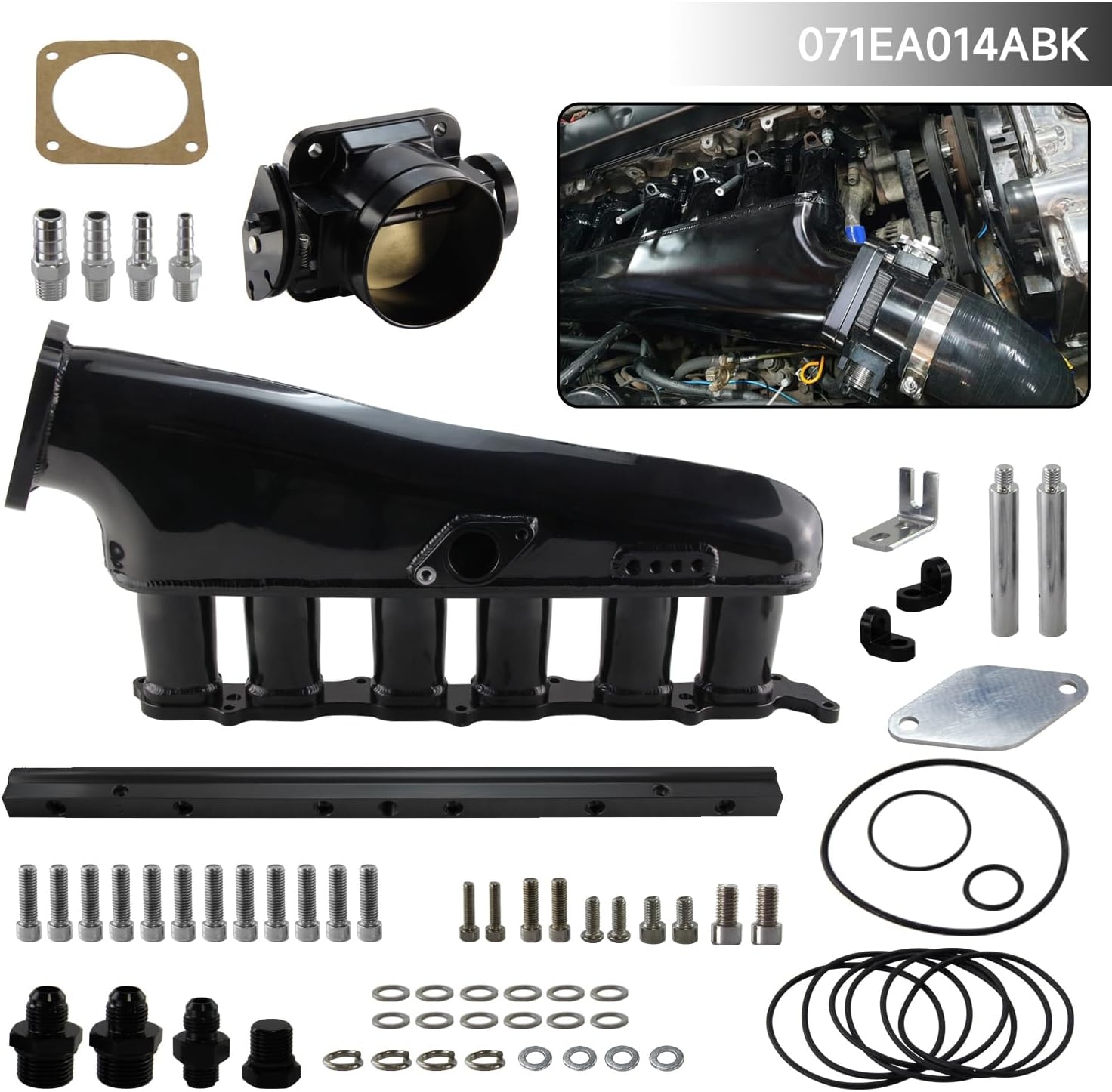 Intake Manifold Fuel Rail 90mm Throttle Body For Toyota Supra MK4 2JZ-GTE JZA80 Black - Image 2