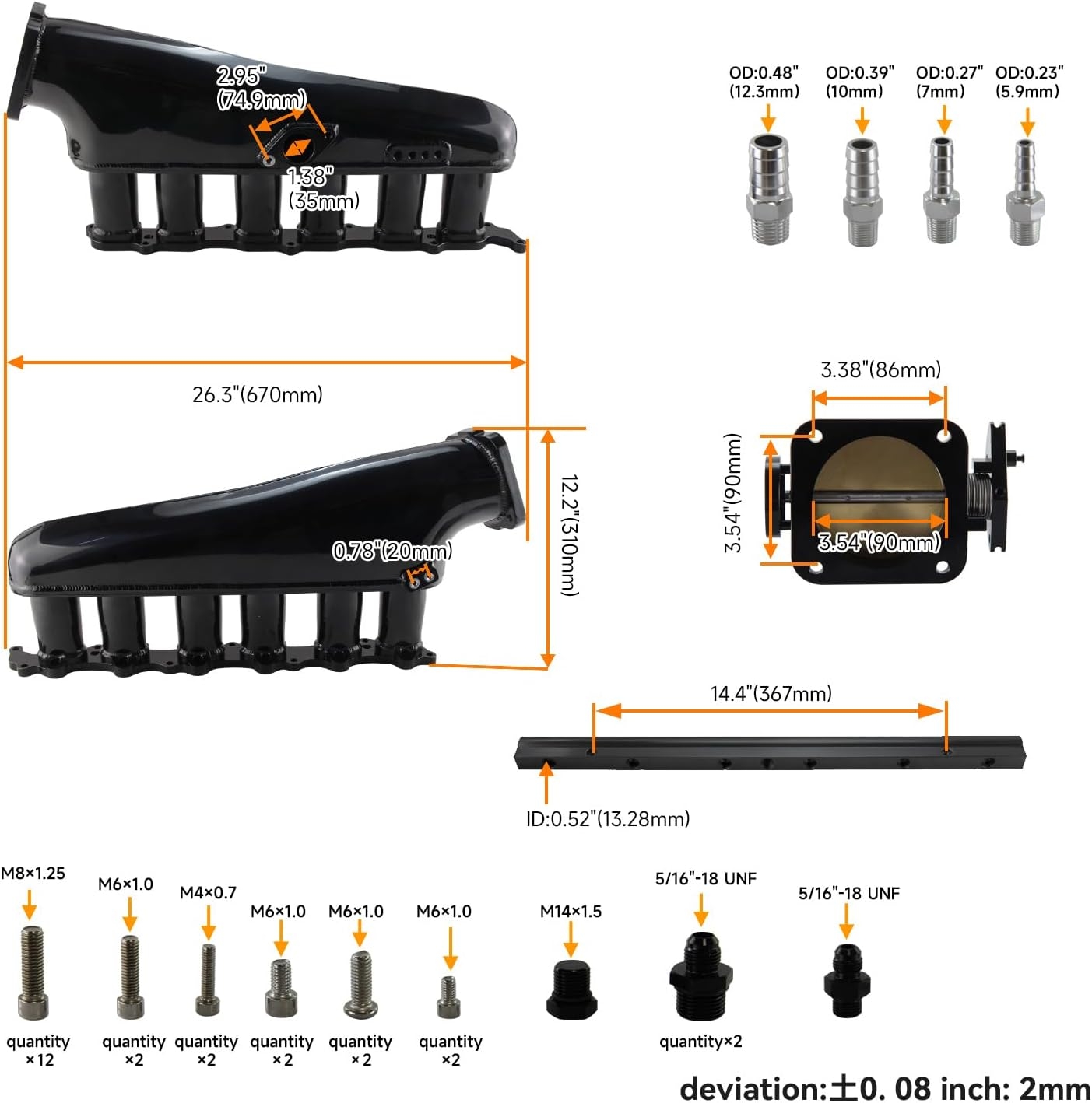 Intake Manifold Fuel Rail 90mm Throttle Body For Toyota Supra MK4 2JZ-GTE JZA80 Black - Image 3