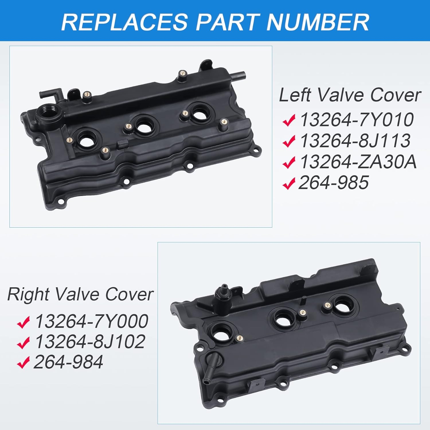 JDMSPEED New Engine Valve Cover With Gaskets Left - Right Side Replacement For Altima Maxima Murano I35 V6 3.5L 2002-2007 Replace 264-985 264-984 13264-8J113 13264-7Y000 (Set of 2) - Image 3