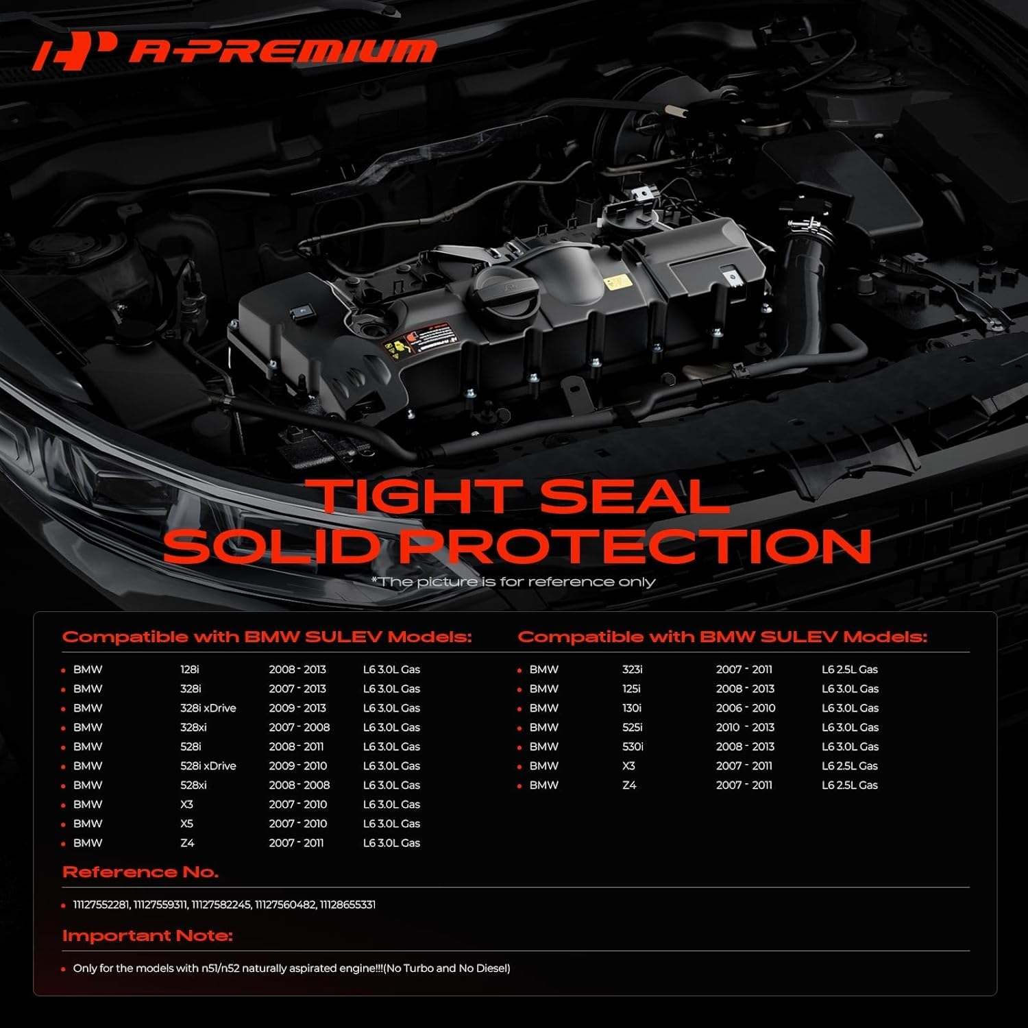 A-Premium Engine Valve Cover - Compatible with BMW Vehicles - 2.5L, 3.0L - 125i, 128i, 130i, 323i, 328i, 525i, 528i, 530i, X3, X5, Z4 - E60 E70 E82 E83 E84 E89 E90 E92 - Replace 11127552281 - Image 2