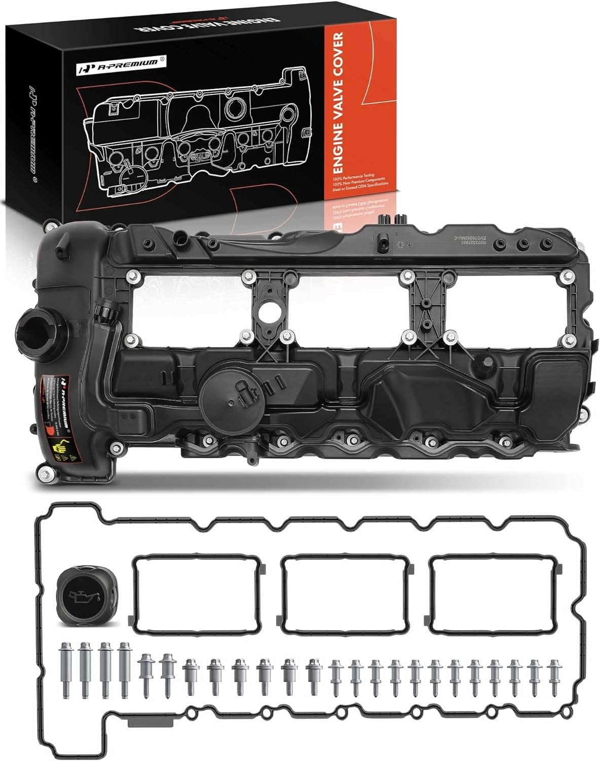 A-Premium N55 Engine Valve Cover Kit with Gasket -Oil Cap Compatible with 2011-2019 BMW Model - 328i 335i 435i 530i 535i 640i 740i 740Li (xDrive) X3 X5 X6, 3.0L Turbo, Replace 11127570292