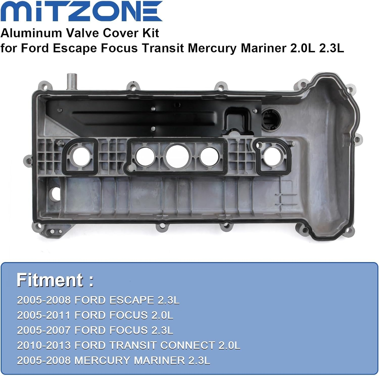 MITZONE Upgrade Aluminum Valve Cover compatible with 2005-2013 Ford Focus Escape Transit Connect Mariner 2.0L 2.3L Replace 4S4E6582C 4S4Z6582CA - Image 3