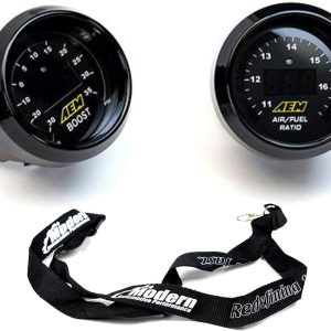 AEM 2 Gauge Display Set UEGO WideBand Air/Fuel Ratio Gauge + Boost Pressure Gauge -30-35psi + MAPerformance Lanyard