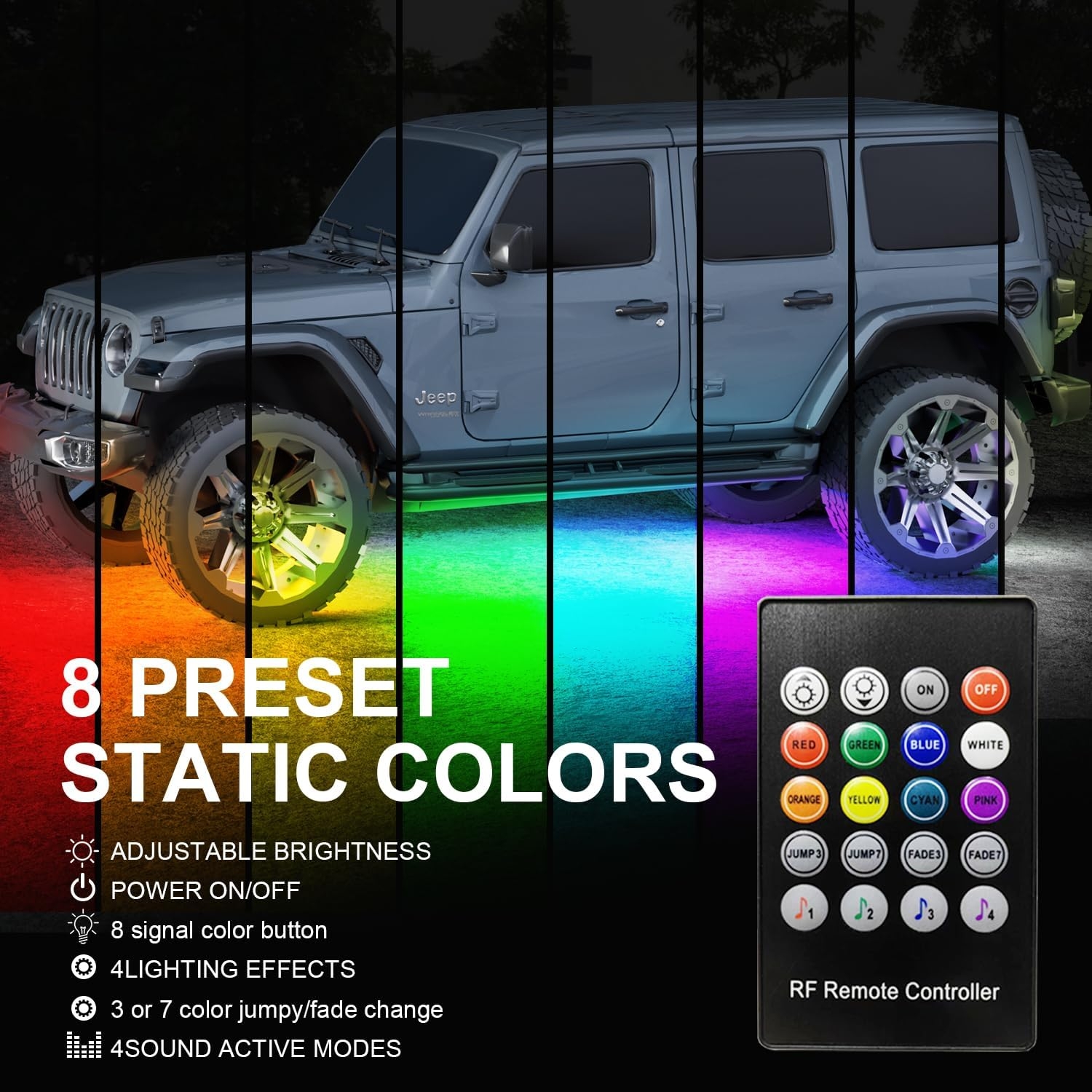 Smart RGB Car Underglow Kit with App & RF Remote - IP67 Waterproof, 16 Million Color LED Light Strips, Music Sync, Universal Fit for All Cars, Trucks, Vans - 12V DC Exterior Lighting - Image 3