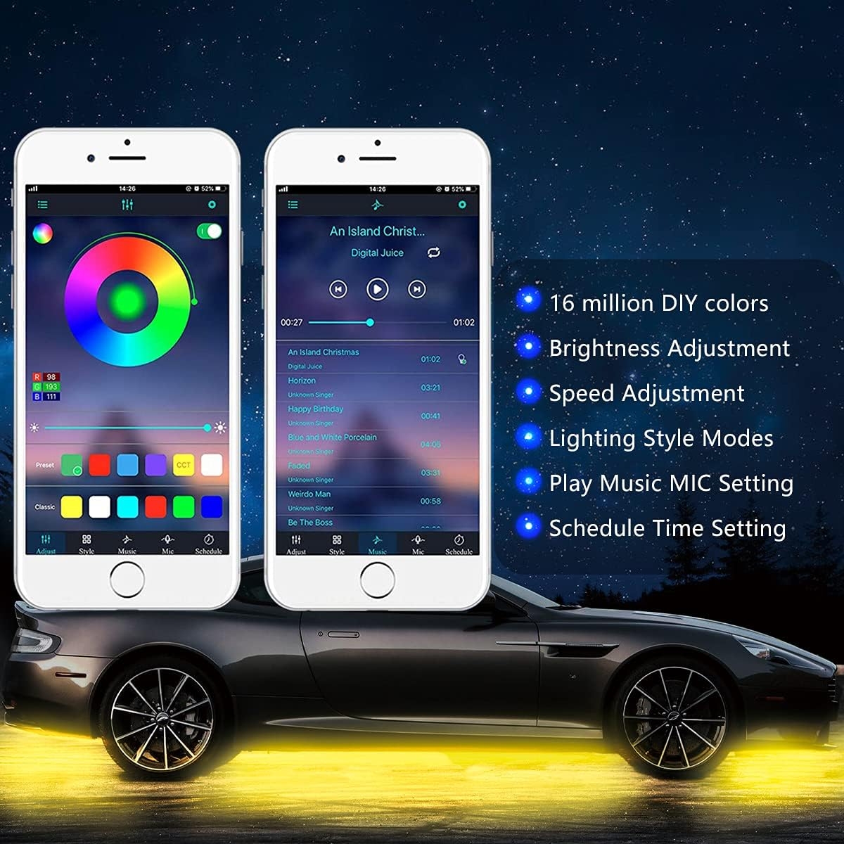 Smart RGB Car Underglow Kit with App & RF Remote - IP67 Waterproof, 16 Million Color LED Light Strips, Music Sync, Universal Fit for All Cars, Trucks, Vans - 12V DC Exterior Lighting - Image 5