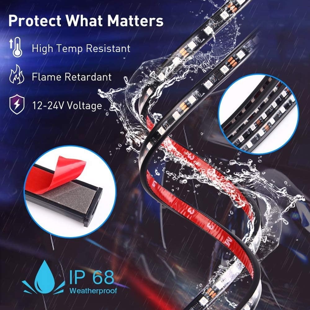 Car Underglow Lights, Bluetooth Dream Color Chasing StripLights Kit, 6 PCS Waterproof Exterior Car Lights with APP Control, 12V 300 LEDs Underbody Lights for All Cars - Image 4