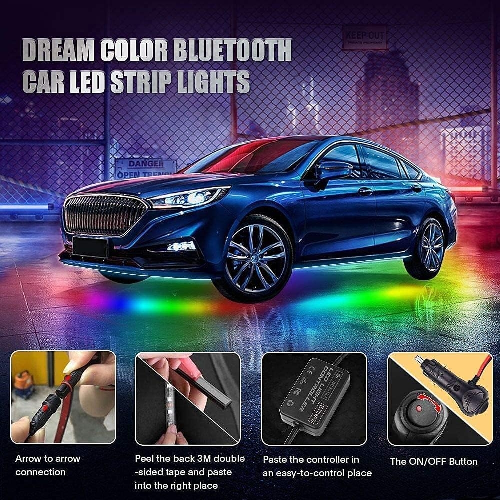 Car Underglow Lights, Bluetooth Dream Color Chasing StripLights Kit, 6 PCS Waterproof Exterior Car Lights with APP Control, 12V 300 LEDs Underbody Lights for All Cars - Image 9