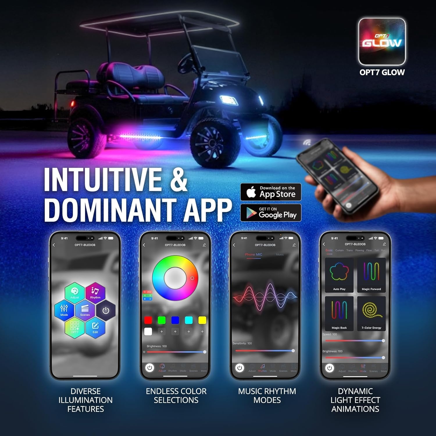 OPT7 Aura DreamColor Underglow Chasing Lights for Car with APP & Remote Control, Waterproof Rigid Aluminum LED Light Bar, Exterior Neon Accent Underbody RGBIC Light Kit, Multi Colors Music Mode, 12V - Image 11