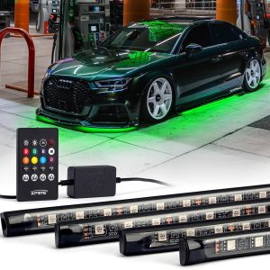 Xprite Car Underglow Neon Accent Strip Lights, 4 Pcs RGB 252 LEDs Underglow Kit with Sound Active Function Music Mode – Wireless Remote, Exterior Car Lights Underbody Lighting for Truck SUV Van