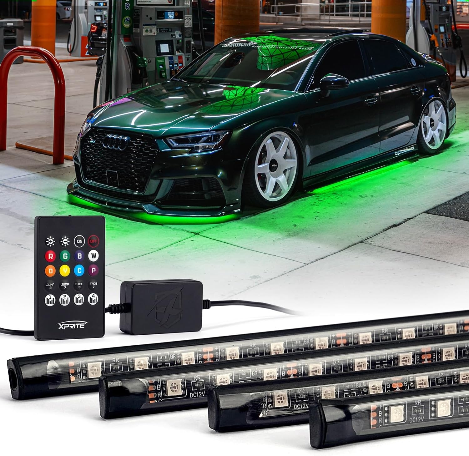 Xprite Car Underglow Neon Accent Strip Lights, 4 Pcs RGB 252 LEDs Underglow Kit with Sound Active Function Music Mode - Wireless Remote, Exterior Car Lights Underbody Lighting for Truck SUV Van