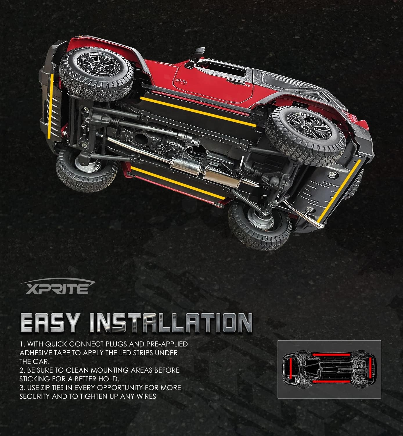 Xprite Car Underglow Neon Accent Strip Lights, 4 Pcs RGB 252 LEDs Underglow Kit with Sound Active Function Music Mode - Wireless Remote, Exterior Car Lights Underbody Lighting for Truck SUV Van - Image 5