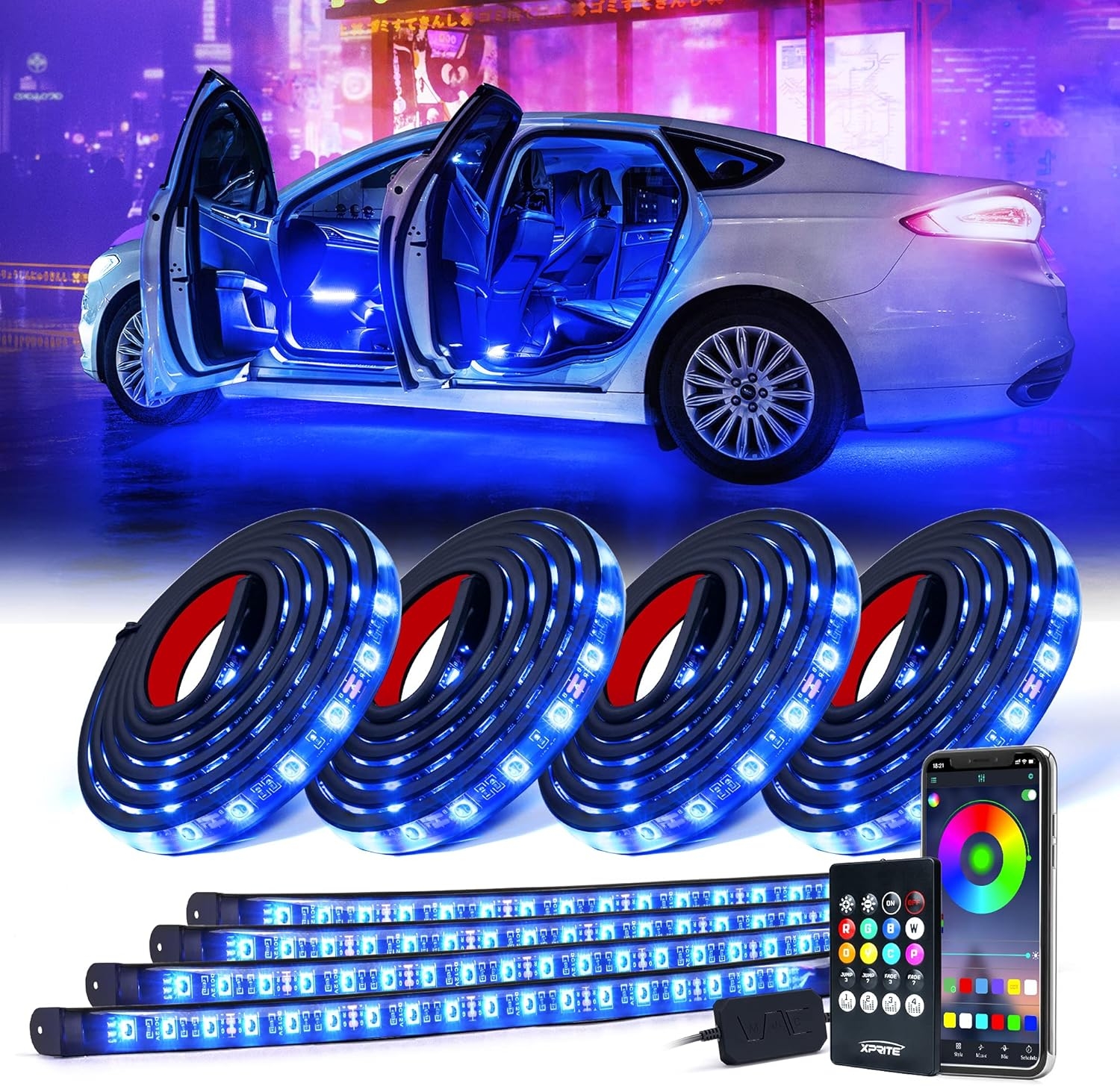 Xprite Car Underglow Neon Accent Strip Lights, 4 Pcs RGB 252 LEDs Underglow Kit with Sound Active Function Music Mode - Wireless Remote, Exterior Car Lights Underbody Lighting for Truck SUV Van - Image 8