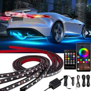 Underglow Car Lights, 4 pcs RGB-IC Smart LED Lights with APP and Remote Control, 16 Million Colors DIY Sound Active Function Music Mode, Underglow Kit for Car, SUVs, Trucks (Multicolor)