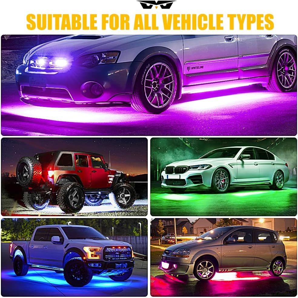 LUMENIX Double Row RGB LED Car Underglow Lights Kit, 4PCS Exterior Neon Accent Bluetooth Under Glow Light Strip for Cars SUVs Trucks Van, w/Dynamic Music & DIY Mode Underbody Chase Lights - Image 3