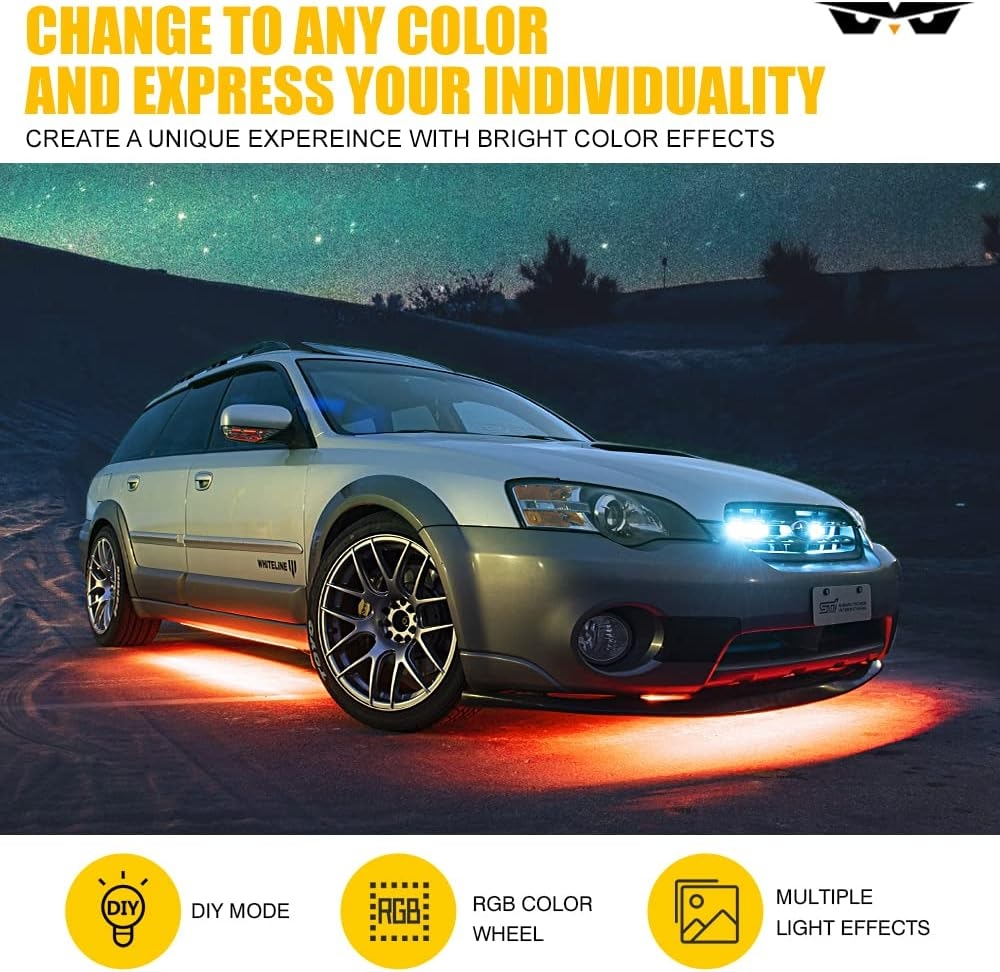 LUMENIX Double Row RGB LED Car Underglow Lights Kit, 4PCS Exterior Neon Accent Bluetooth Under Glow Light Strip for Cars SUVs Trucks Van, w/Dynamic Music & DIY Mode Underbody Chase Lights - Image 4